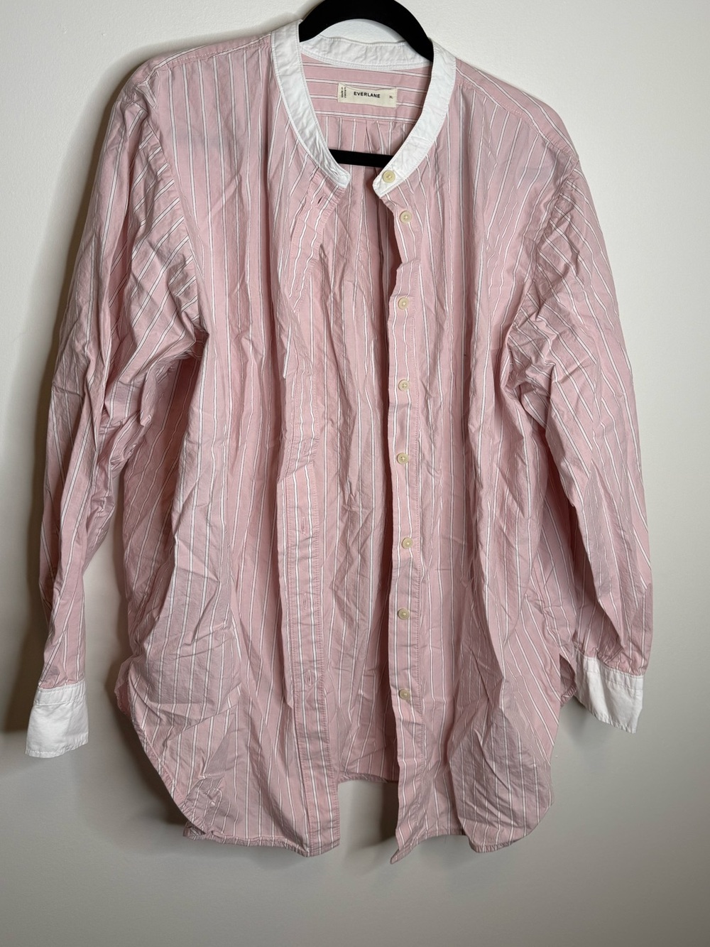 Everlane Pink and White Striped Button-Down Shirt size XL